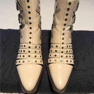 COACH Studded Cream Leather Boots